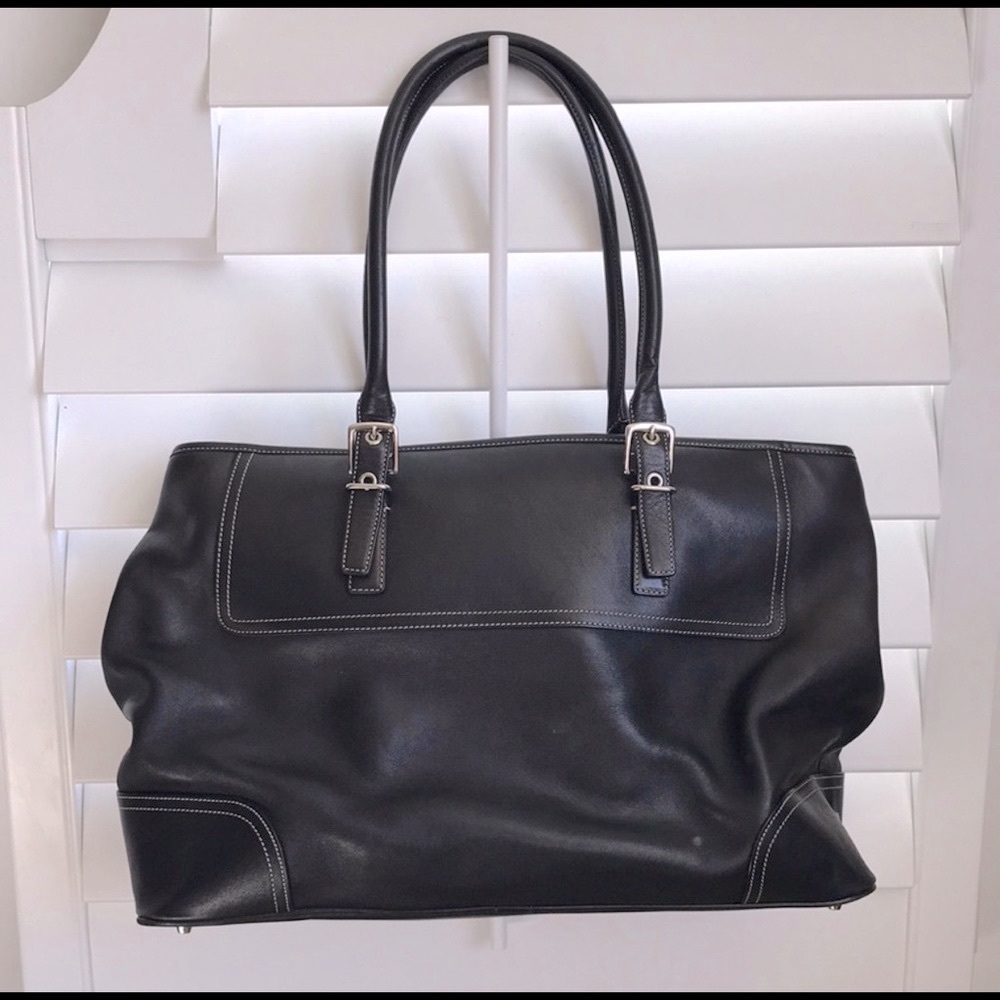 Vintage Coach Hampton Black Leather Carry All